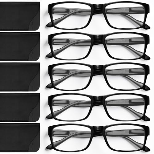 Gaoye Reading Glasses Blue Light Blocking, Readers for Women Men Anti Glare Filter Lightweight Spring Hinge Eyeglasses (5-pack Light Black with Case, 2.5)