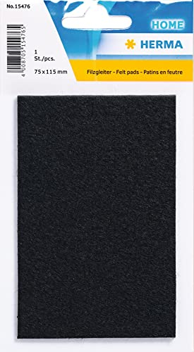 HERMA 15476 - Deslizador de fieltro (75 x 115 mm, fieltro, rectangular), autoadhesivo, sin dejar residuos, para cortar muebles, parquet, laminado y sillas, color negro