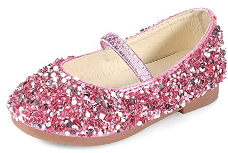 MK MATT KEELY Prinzessin Schuhe Mädchen Glitzer Ballerinas Kinder Mary Jane Kristall Frozen Sandalen,Rosa,26EU(CN27)