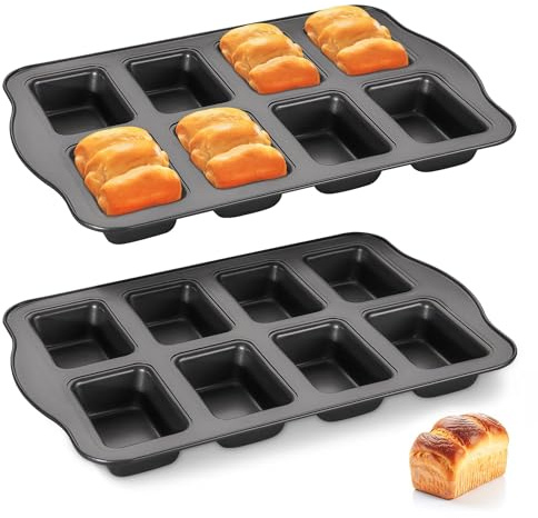 HONGBAKE 2 Pack Mini Loaf Baking Tins 8-Cavity, Nonstick Small Cornbread Pan, Tiny Banana Bread Pan Set, Heavy Duty Brownie TIn, Dark Grey