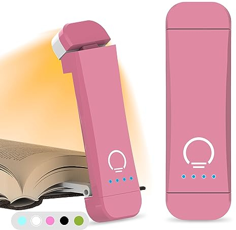 HIONXMGA Leselampe Buch Klemme, Augenschonende Leselampe Buch,3 Farben & Stufenlosem Dimmen, Wiederaufladbar Leselicht, Perfektes für Buchliebhaber, Kinder,Rosa.