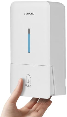 AIKE AK1006 Dispenser Sapone Bagno Muro, 800 ml Manuale in Plastica, Liquido per Mani Commerciale, Bianco