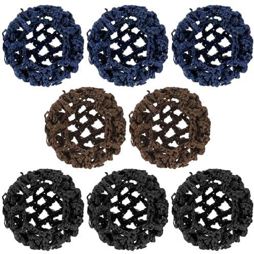 8 Pcs Ballet Hair Bun Covers Elastic Women Hair Nets Invisible Knit Hairnets Handmade Crochet Bun Cover Snood Mesh Hair Bun Holders Scrunchies Maker Cover Hair Accessories for Girls Dance Skating