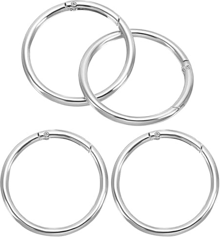 PATIKIL 60mm Anelli a O con Molla OD, 4Pz Chiusura a Scatto Rotonda Metallo, Moschettone, Portachiavi, Fibbia a Gancio per Borsetta, Creazione Artigianale, Tono Argento
