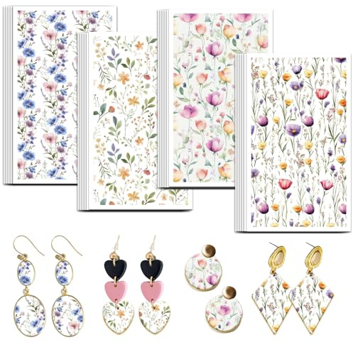 OLYCRAFT 24pz 4 Stile Carta da Trasferimento Floreale Piccola Fresca in Argilla Carta da Trasferimento per Fogli di Trasferimento in Argilla Polimerica con Fiori Carta da Trasferimento Floreale