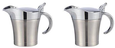 Iyalezirk 2 x salsiera in porcellana in acciaio per salsa caraffa termica per latte con coperchio caraffa per salsa, salsiera con manico, brocca per salsa