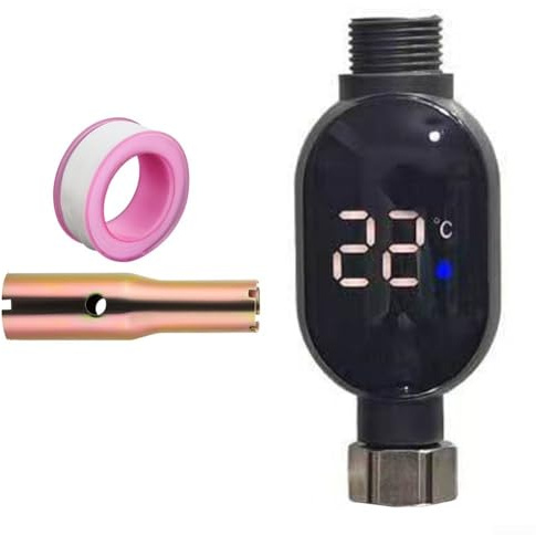 Termómetro de ducha LED inteligente impermeable con pantalla digital Celsius e indicador de color para seguridad en el baño del bebé, rango de 0 a 99 °C (arriba)