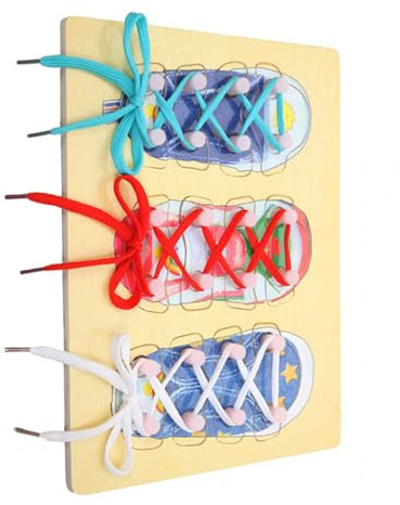 SUPVOX Gioco Educativo Montessori in Legno per Prescuola Puzzle per Infilare Lacci Scarpe Giocattolo per Sviluppo Coordinazione e Abilità Manuali Ragazzo Ragazza