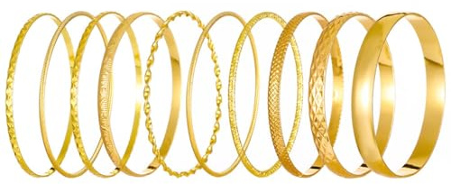 FEZTGVOFA 10 Pcs Gold Bangles, Gold Bangle for Women, Stackable Golds Bangles, Bangle for Womens Indian, Indian Jewellery, Stacking Layered Boho Bracelet, for Women Teen Girls