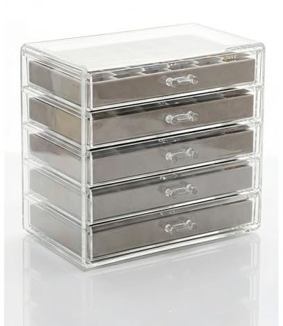 Ziyonix Scatola Portagioie con 5 Cassetti, Scatola di Gioielli in Acrilico Organizzatore Gioielli, Portagioie Donna da Camera Trasparente Porta Gioielli per Anelli, Collane, Braccialetti e Orecchini