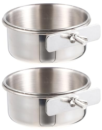 GLEAVI Set 2 Mangiatoie per Uccelli Tazze Riutilizzabili in Acciaio Inossidabile per Cibo e Acqua Accessori Pratici Argentati per Pappagalli e Uccelli Domestici