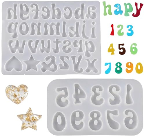 URYVAIW moldes resina epoxi, 2 pcs moldes de silicona para resina epoxi, con alfabeto y números, para hacer joyas, colgantes, collares, pendientes, decoraciones y llaveros