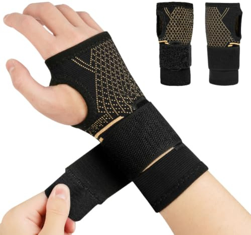 Beugo 2 Pack Wrist Support Sleeve, Copper Wrist Supports, L | Brace Compression Sleeves, with Adjustable Strap, Left & Right Hand, Men & Women, for Carpal Tunnel, Arthritis, Tendonitis