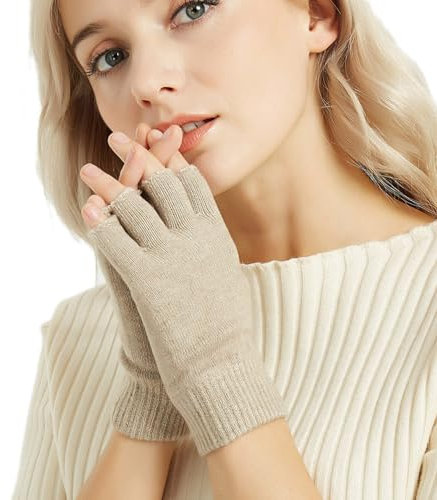 Novawo Wool Blend Fingerless Gloves Warm Arm Warmers Typing Gloves for Women