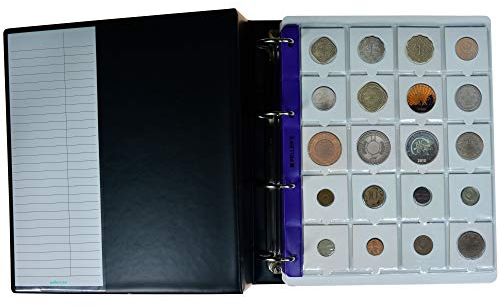 PELLER'S Álbum de Colección 200 Cartones para Monedas, 10 Fundas y Cartulinas Separadoras, Negro, Modelo XL