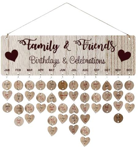 1 Set Creative Wooden Hanging Diy Birthday Calendar with 50 Round and 50 Heart-Shaped Pendants, Ideal for Family Reminders and Home Decoration