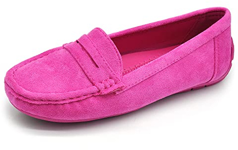 Mocassini Donna in Camoscio Sintetico, Scarpe Basse Slip On Comode e Leggere, Mocassini Classici Casual con Cuciture FT245 Fuxia N.38