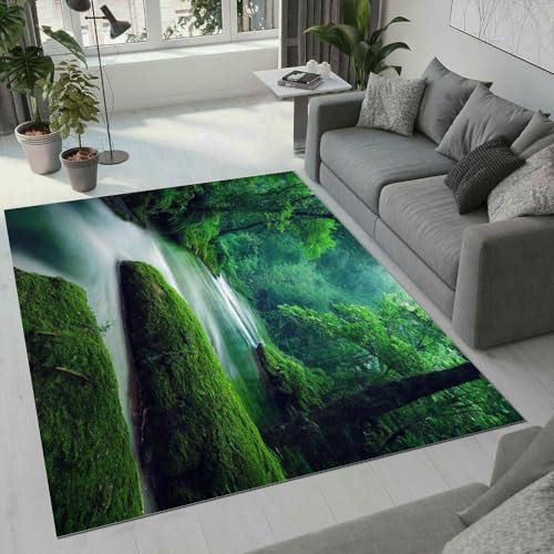 ROUSKI Wald Teppich Wohnzimmer Schlafzimmer 3D Muster Design Natur Wald Teppiche rutschfest Waschbarer Kurzflor Teppich Grösse 160x200 cm Flauschig Weich Soft Home Outdoor Carpet Matte