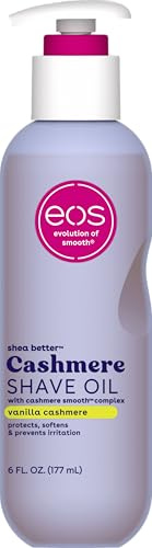 eos Cashmere Shave Oil – Vanilla Cashmere, Moisturizing Shave Oil with Shea Butter & Glycerin, Helps Prevents Irritation & Razor Burn, Vegan, 6 fl oz