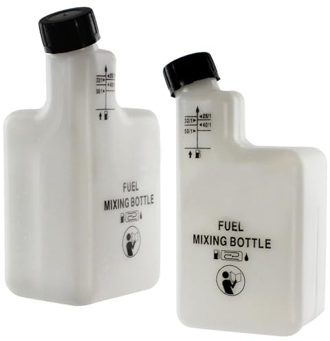 SPARES2GO Lot de 2 bouteilles de mélange de carburant pour tondeuse à gazon/débroussailleuse/coupe-bordure/tondeuse à essence 1 l