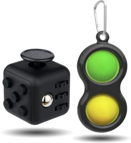 Yeefunjoy Fidget Toy Set, Fidget Würfel & Fidget Popper Schlüsselanhänger Spielzeug, Anti Stess Cube mit 6 Seiten Funktion, Pop Push It Fidget Toys, Stress Reliever Anti-Angst für Kinder Erwachsene