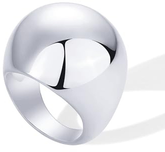 PAVOI Rhodium Plated Chunky Domed Statement Ring for Women | Lightweight Trendy Sphere Rings | Statement Jewelry | Size 8