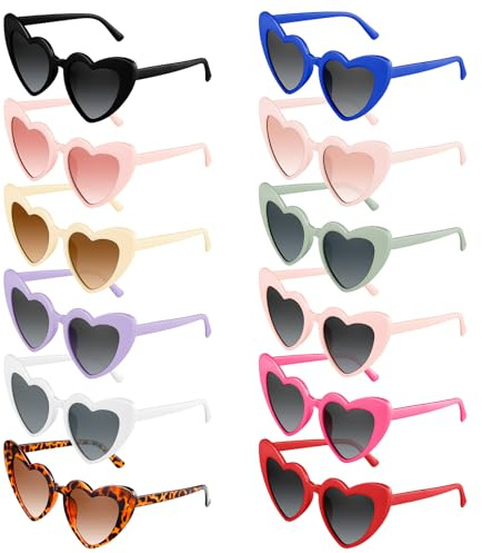 BOUBONI Lot de 6/12/24/48 lunettes de soleil vintage en forme de cœur pour enterrement de vie de jeune fille, fête de mariage, multicolore, 15.3cm/6.02inch