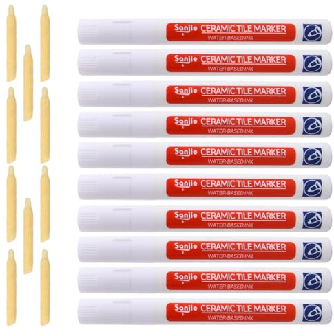 10 Pezzi Penne per Stucco, Stucco per Fughe Piastrelle Bianca, Penne per Malta per Piastrelle con Punta di Ricambio, Stuccare Penna di Malta per Piastrelle, Pavimento, Bagni, Cucine (Bianca)