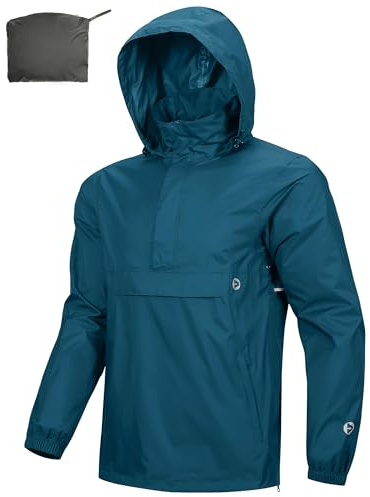Outdoor Ventures Regnjacka för män vattentät tröja med huva packbar reflekterande jacka lätt cykel vindjacka andningsaktiv softshelljacka för vandring löpning utomhus