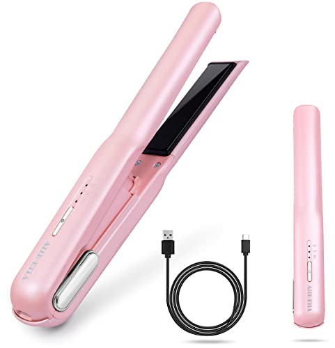 Fer à lisser et Bigoudi sans fil 2 en 1, Fer Plat en Céramique Rechargeable par USB, mini Lisseur de Voyage sans fil Portable