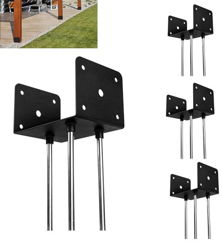 Wpbhk 6x6 Concrete Post Anchor, U Shape Fence Post Holder, Pergola Brackets Deck Post Base Holder, Pergola Brackets Decking Post Base Ground Spike with 3 Anchor Rods