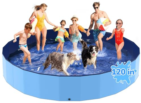 Bilibara 120'' Foldable Dog Pool, Kiddie Pool, Heavy Duty Non-Slip Plastic Pet Wading Pool for Large Dogs, Indoor and Outdoor Kids Pet Dog Bathtub