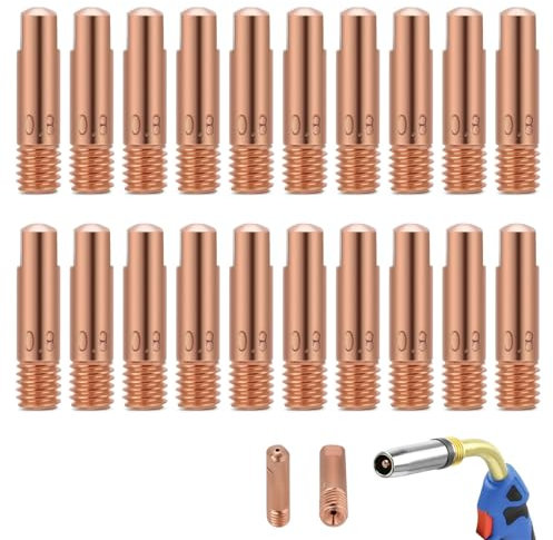 20 Piezas Punta de Contacto M6 MIG 0,8 mm, Boquilla Soldadura Cobre, Punta de Gas para Soldar Compatible con Antorchas MIG 15AK, Alta Temperatura y Resistencia a la Corrosión para Soldadura Sin Gas
