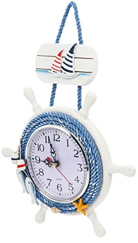ULTECHNOVO Orologio Da Parete in Legno Con Timone Di Nave in Stile Mediterraneo Decorazione Da Parete Per Esterni Per La Casa