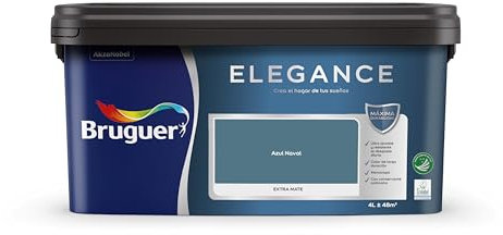 Bruguer ELEGANCE Pintura Monocapa ExtraMate, Paredes y Techos, Interior, Exterior protegido, Alta Durabilidad, UltraLavable, Resistente al Desgaste y Manchas Azul Naval 4L