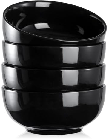 DOWAN 22 OZ Ceramic Soup Bowls & Cereal Bowls - 6 Classic Bowls Set of 4 for Soup, Cereal, Oatmeal, Fruit, Rice - Dishwasher & Microwave Safe (Black)