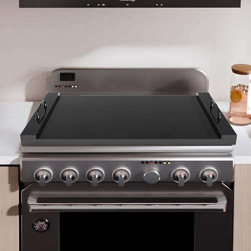 Sevenjungle Noodle Board Stove Cover, Wooden Stovetop Cover with Non-Slip Feet, Handle & Raised Lip, Extra Counter Space for Kitchen (29.5” x 22” Black)