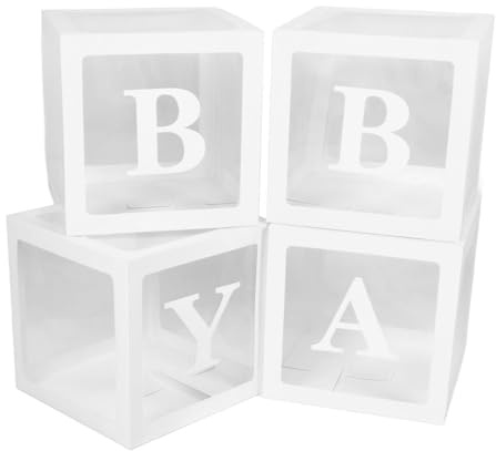 Caja de Globos con Letras Kit de Decoración Transparente para Propuesta Baby Shower 4 Cajas de Regalo Transparentes Material de Papel Duradero Fácil Montaje Suministros para (Blanca)