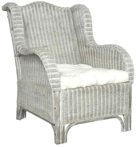 Teenpull Fauteuil avec coussin gris en rotin naturel et lin, 86,5 x 66 x 89 cm, canapé simple pour salon, détente, soirées cinéma, confortable et durable