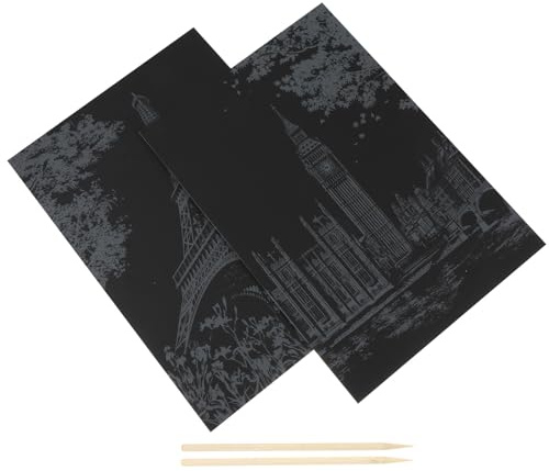 HOMSFOU Set 2 Pezzi Carta da Grattare Colorata, Pittura a Graffio Nero Creativa per Lavoretti Fai da Te, Fogli per Attività di Viaggio e Educative