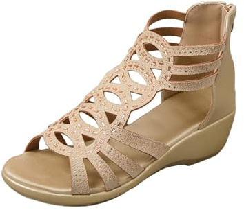 Sandaler, strass, glitter, sandaletter med kilklack, dam, sommarsandaler, dam, öppna, strandsandaler, båge, stöd, romerska sandaler, mjuka, halkfria, stängda sandaletter, urholkning, utomhussandaler