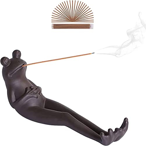 Räucherstäbchen Halter Mit 30 Räucherstäbchen, Lustige Frosch Dekofigur 21x6x9cm Handgemachter Keramik-Räucherstäbchenständer Weihrauchbrenner Räuchergefäß Ornament Home Decor Für Yoga Spa Meditation