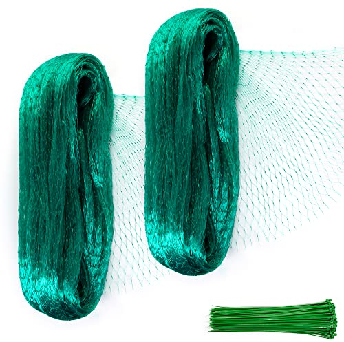 Lot de 2 filets anti-oiseaux de 5 m x 10 m avec 100 attaches de câble en nylon pour protection des plantes, fruits, légumes