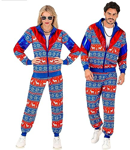W WIDMANN MILANO Party Fashion - Kostüm Trainingsanzug mit Weihnachtsmotiv, Merry Christmas Party, Weihnachtskostüm, Xmas, 80er Jahre Outfit, Jogginganzug