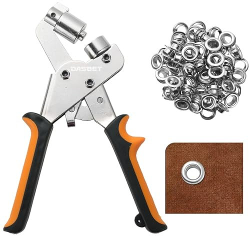 DASBET Grommet Handheld Hole Punch Plier | Portable Handheld Grommet Pliers Hand Press Tool with 500pcs Grommets of 3/8 Inch (10mm) Silver Eyelets