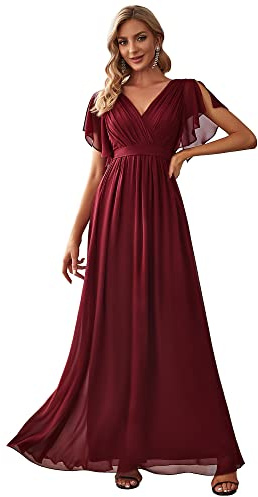 Ever-Pretty Vestido de Noche Largo Elegante para Boda Cuello en V A-Line Ball Gowns Mujeres Halter Vestidos de Novia de Gasa ES01819