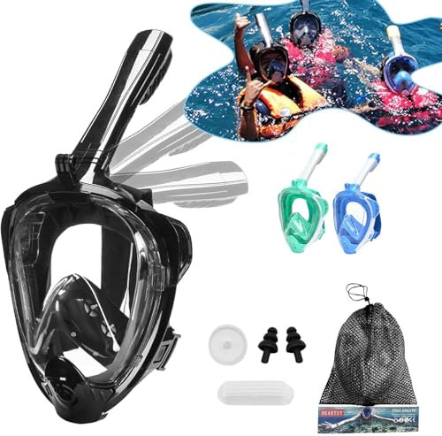 HLC Full Face Snorkel Mask for Adults & Kids: 180° Panoramic View Snorkeling Mask with Dry Top System, Anti-Fog & Anti-Leak Design, Camera Mount – Perfect Snorkeling Gear for Underwater Adventures