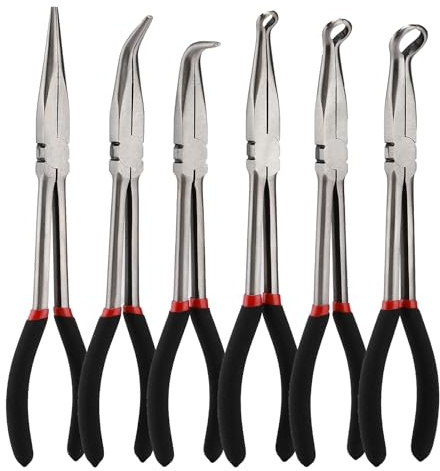 Mayouko 6PCS Extra Long Reach Pliers Set, 11 Straight, 45 and 90 Bent Nose, 5/16, 1/2 and 3/4 Circle Nose Pliers