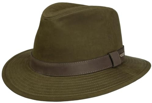 Stetson Chapeau en Tissu Waxed Traveller Homme - de Soleil Pluie Outdoor avec Doublure, Bandeau Cuir, Cuir Automne Ete Printemps Hiver Printemps-ete - XXL (62-63 cm) Olive