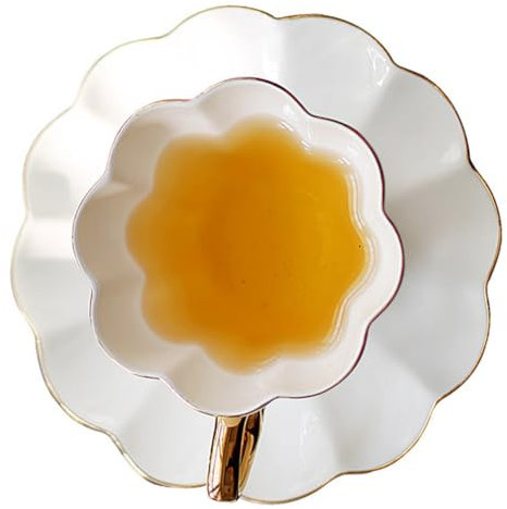 HOLIDYOYO Set Tazza Da Caffè e Piattino in Ceramica Bordo Dorato, Tazza Da Latte Decorativa Per Uso Quotidiano, Accessorio Casa Per Tè e Bevande, Per Casa, Ufficio e Caffetteria